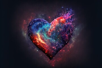 A bright colorful heart in the middle of the galaxy created with generative ai technology
