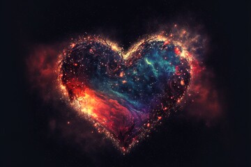A bright colorful heart in the middle of the galaxy created with generative ai technology