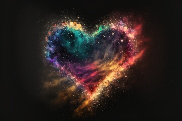 A bright colorful heart in the middle of the galaxy created with generative ai technology