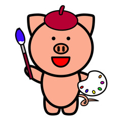 ブタ　絵描き　イラスト