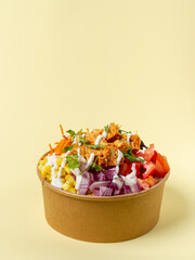 brown rice, cajun chicken, tomato, corn, black beans, carrots, onion, cilantro, and greek yogurt ranch dressing