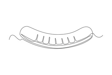 Fototapeta premium Single one line drawing fried sausage. Breakfast Concept. Continuous line draw design graphic vector illustration.