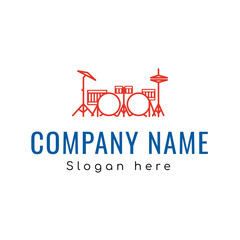Logo with an icon in the shape of a large drum set suitable for a music band or festival
