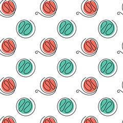 seamless pattern with balls of thread, drawn monolines