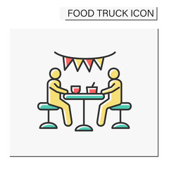 Festival color icon. Outdoor dining. People eat food on terrasse. Party. Food truck concept. Isolated vector illustration