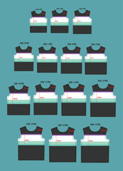 Apparel T shirt sewing pattern with cut and sew measurement details vector illustration front views.
