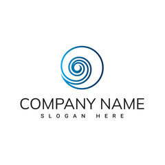 logo in the form of a blue spiral that looks like a wave, a snail, a tunnel or a spiral staircase suitable for a surf club or water related business
