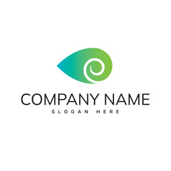 Logo with an abstract icon in the form of a leaf with a spiral resembling a snail