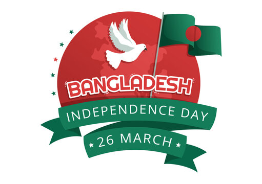 Happy Independence Day of Bangladesh on March 26th Illustration with Waving Flag and Victory Holiday in Flat Hand Drawn for Landing Page Templates