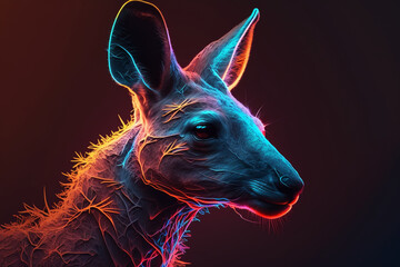 kangaroo, neon style, close-up, portrait, bright background, nature background, high quality, high detail, 8k, Generative AI