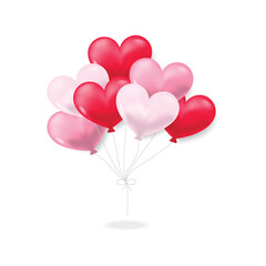 Fototapeta na wymiar Red and pink heart balloons on a white background