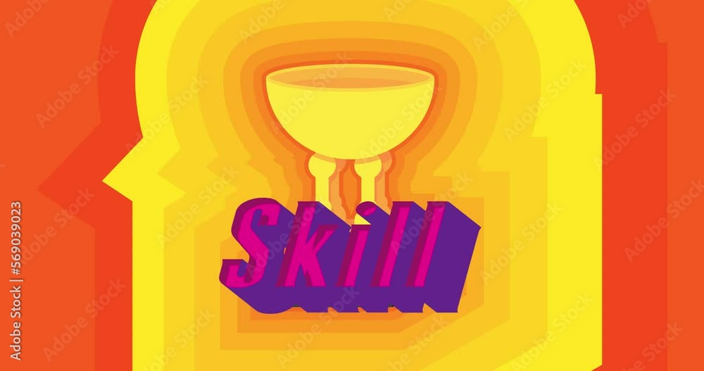 Poster yellow tunnel of concentric trophy cup with skill text. sport event background animation.