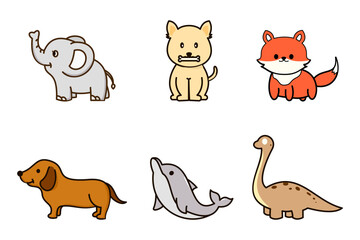 Big vector set with animals in cartoon style.