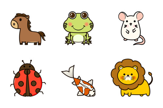 Big vector set with animals in cartoon style.