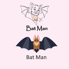 Cartoon Vector Illustration of Cute Color Friendly Bat Character, Flying with wings spread, in flat contemporaneous style isolated on Color.