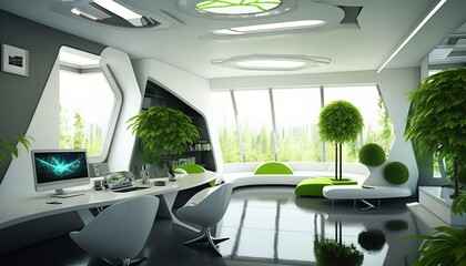 Futuristic modern creative room office  created with generative ai technology
