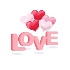 Hearts balloons and text LOVE.