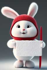 Obraz na płótnie Canvas white rabbit in a red hat holding a sign. generative ai.