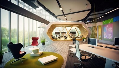 Futuristic modern creative room office  created with generative ai technology
