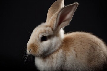 Brown Easter Bunny On Black Background Generative AI
