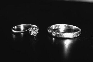 Wedding rings the symbol of love in Black and white 