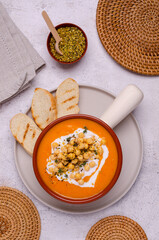 Creamy vegetable soup with chickpeas and spices