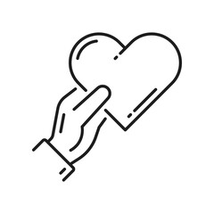 Human holding heart in hand, help and support icon