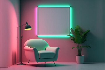 Empty Neon Frame in a Therapists Office, Interior Generative AI