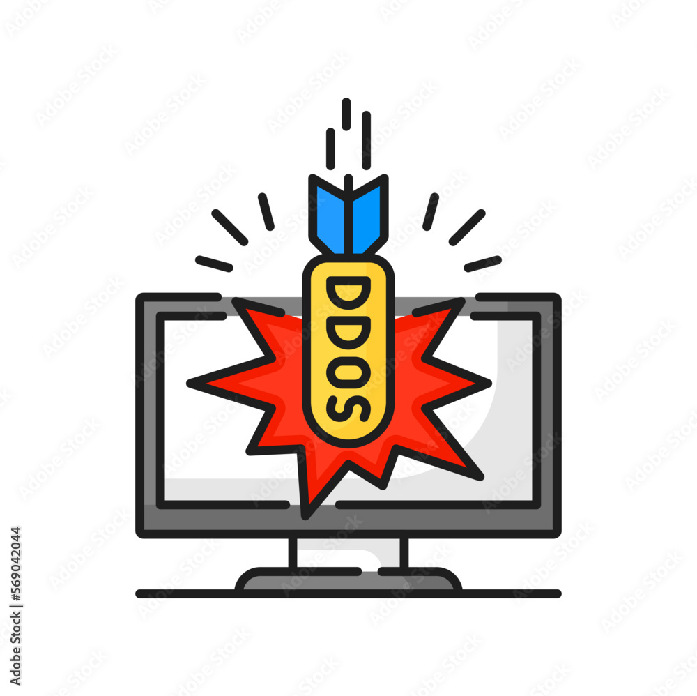 Leinwandbilder distributed ddos attack by rocket vector line icon