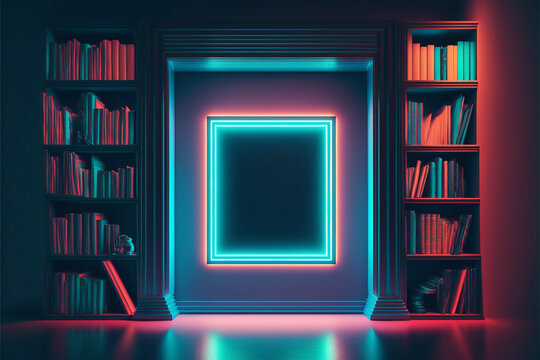 Empty Neon Frame in a Library Generative AI
