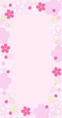 春色ポップな桜の花と幾何学図形のかわいいフレーム　縦長