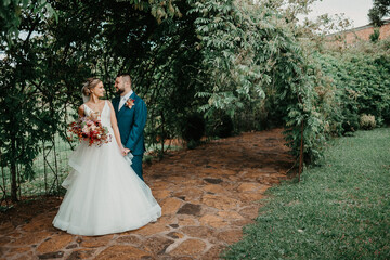 Romantic beautiful couple on their wedding day