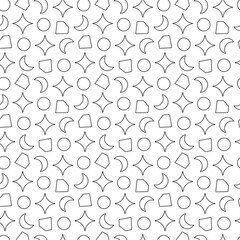 minimalistic moon, star, circle and rhombus pattern for use on fabric, wrapping paper and packaging
