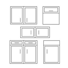 Simple vector kitchen cabinets icon set in line style. Black home furniture items