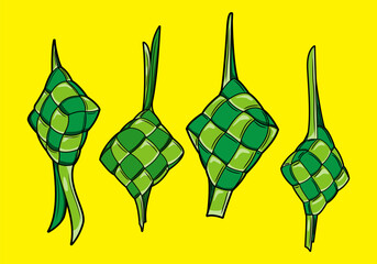 Ketupat vector, indonesian traditional food, aidil fitri celebration food