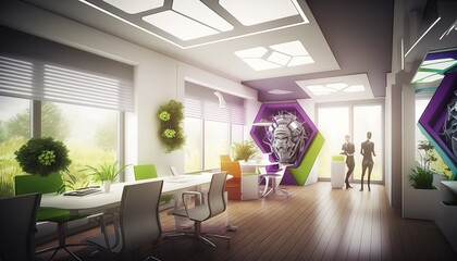 Futuristic modern creative room office created with generative ai technology