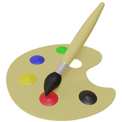 3d render illustration of paint brush and color palette board