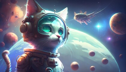 Astronaut cats in space created with generative ai technology