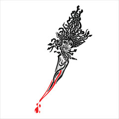 A graphic of classic dagger with medusa head full of snake on top. 
Suitable design for t-shirt, logo, tattoo design, creative arts etc.