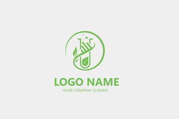 Green lab logo with leaf shape for science or chemistry, Herbal Medical Laboratory Flask Logo template vector illustration