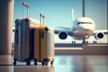 Suitcases in airport. Travel concept