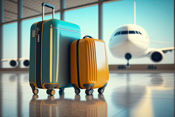Suitcases in airport. Travel concept