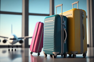 Suitcases in airport. Travel concept
