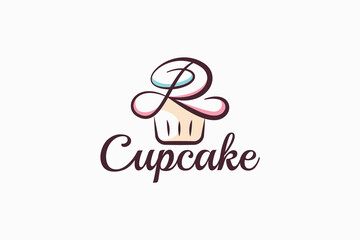 r cupcake logo with a combination of stylist cupcake and letter r for any business, especially for bakeries, cakeries, cafe, etc.