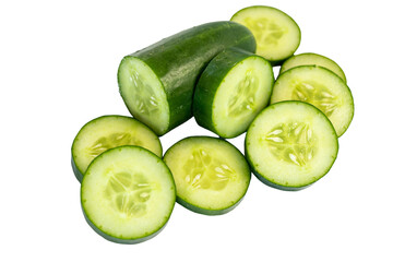 Fresh chopped cucumber isolated on a white background