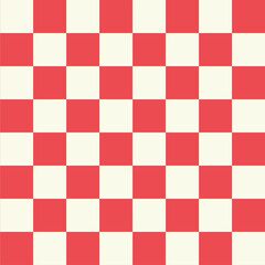 Red and white chessboard background.Chess Pieces Seamless pattern. Flat style chess .

