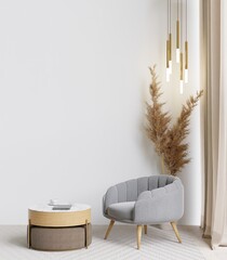 big white living room.interior design,grey chair,lamp,wooden table,carpet wall for mock up and copy...