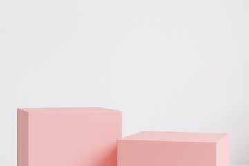 Cosmetic pink podium white background for product presentation, fashion magazine ..