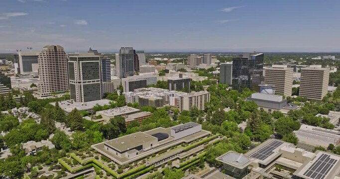 Sacramento City California Aerial v24 cinematic low flyover lincoln plaza and high rise buildings capturing downtown cityscape in capitol mall district - Shot with Mavic 3 Cine - June 2022