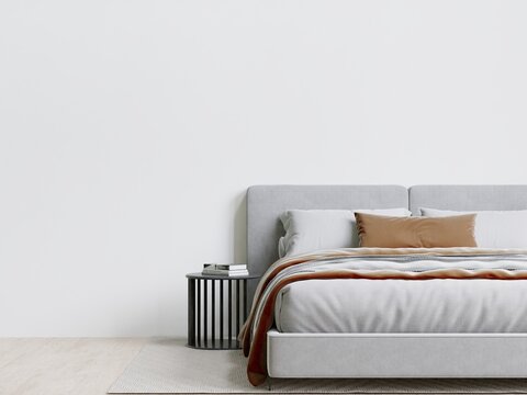 3D rendering minimal style bedroom, wooden floor ,white wall,big window,carpet